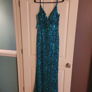 MacDuggal Teal Sequin Evening Gown Size 8